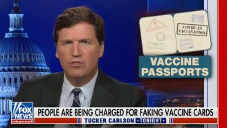 Tucker Carlson Continued His COVID Cartoon Villainy By Praising People Using Fake Vaccination Cards As ‘Decent, Law-Abiding Americans’