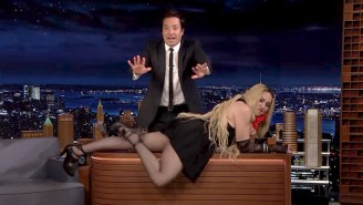 Madonna Makes Jimmy Fallon Deeply Uncomfortable By Flashing Her Butt And Straddling His Desk