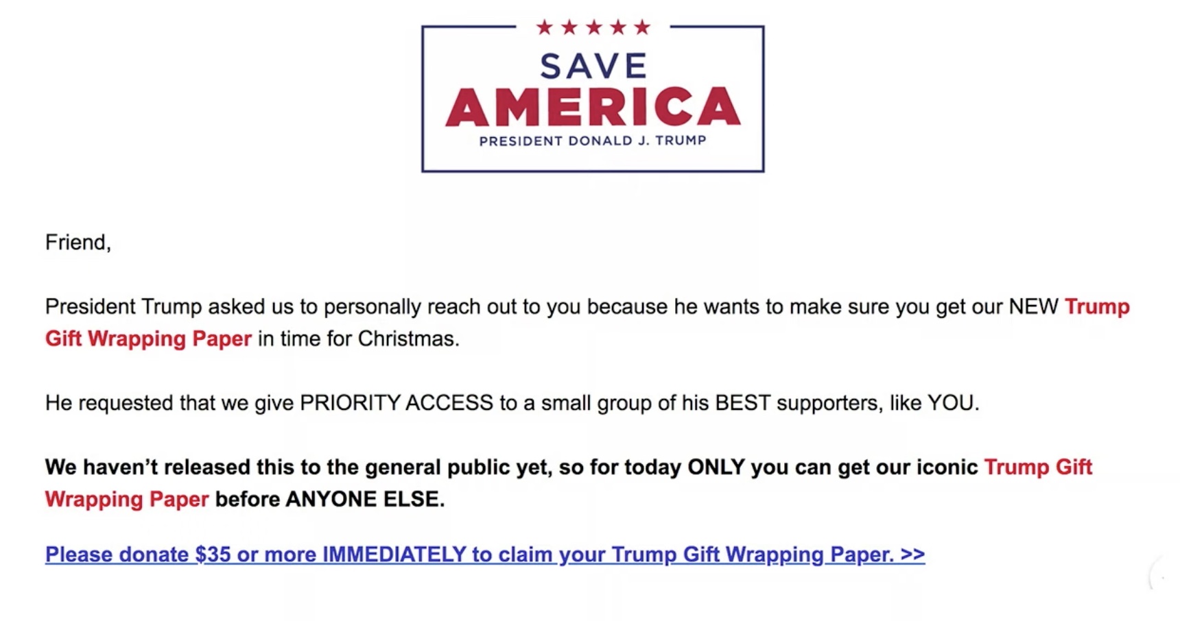 Donald Trump Wrapping Paper Email