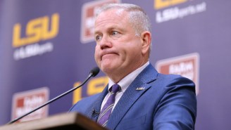 Brian Kelly Busted Out A Bad Southern Accent While Addressing LSU Fans At A Basketball Game