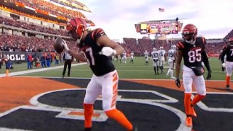 Bengals TE CJ Uzomah Hit The Ickey Shuffle After Scoring The First Touchdown Of The 2022 NFL Playoffs