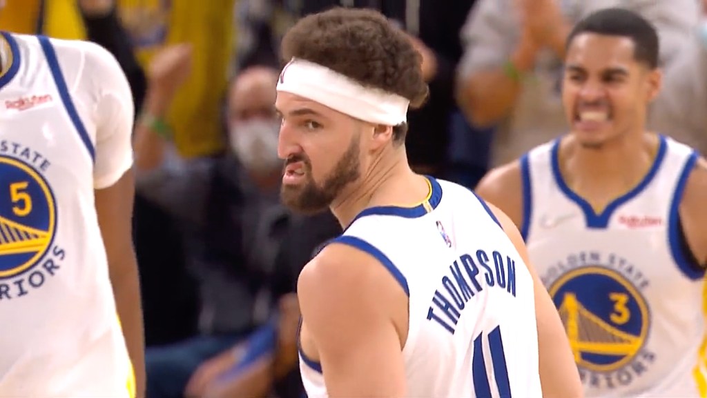 Klay Thompson Threw Down A Massive Dunk On Two Cavs In His First Game Back