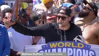 Tom Brady Advises A Visibly Annihilated Matt Stafford To ‘Mix In A Water’ During The Rams Super Bowl Parade