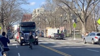 A Single Cyclist Slowed The MAGA Trucker Convoy Down To A Crawl During One Of Their Protests