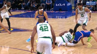 Stephen Curry Suffered A Foot Injury After Marcus Smart Rolled Up On His Leg Diving For A Loose Ball