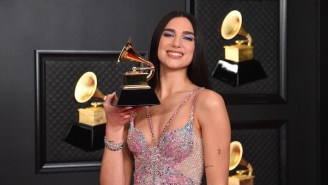 Dua Lipa Celebrated The New Year By Posing In A See-Through Swarovski-Covered Party Dress
