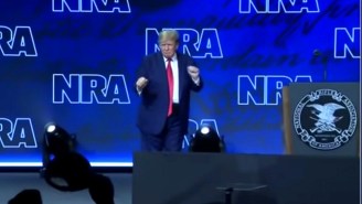 Watch Jim Acosta And An NRA Board Member Argue Over Whether Trump Danced On Stage At The NRA Convention — As Trump Dances In The Background