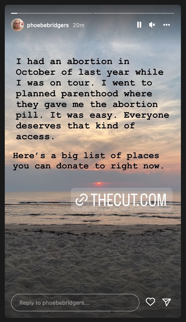 Phoebe Bridgers abortion Instagram Story
