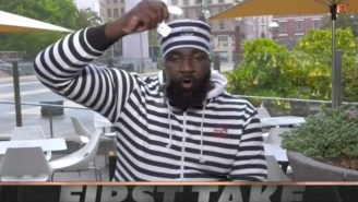 Kendrick Perkins Wore A Costume On ‘First Take’ To Say The Celtics Had The Warriors In ‘Handcuffs’