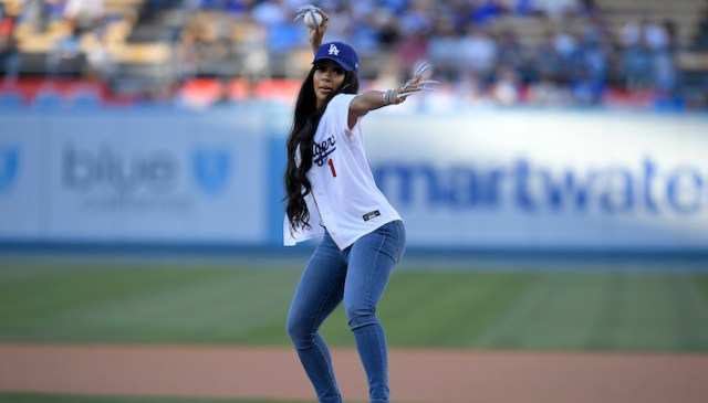 Saweetie Throwing the First Pitch at the Dodger's Filipino