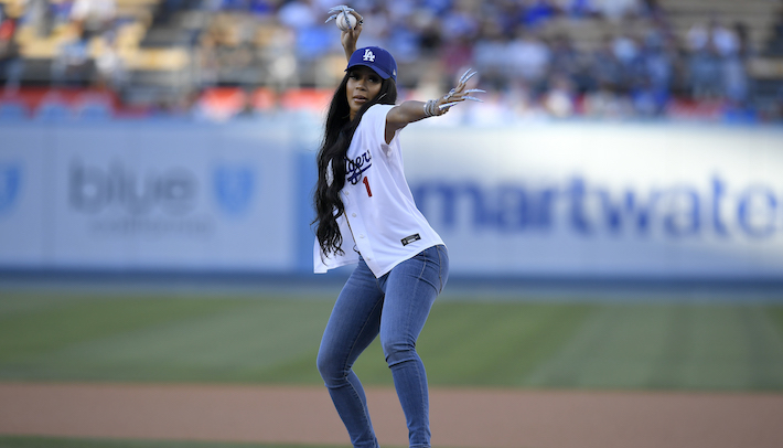 Saweetie Throws The First Pitch At The L.A. Dodgers Game