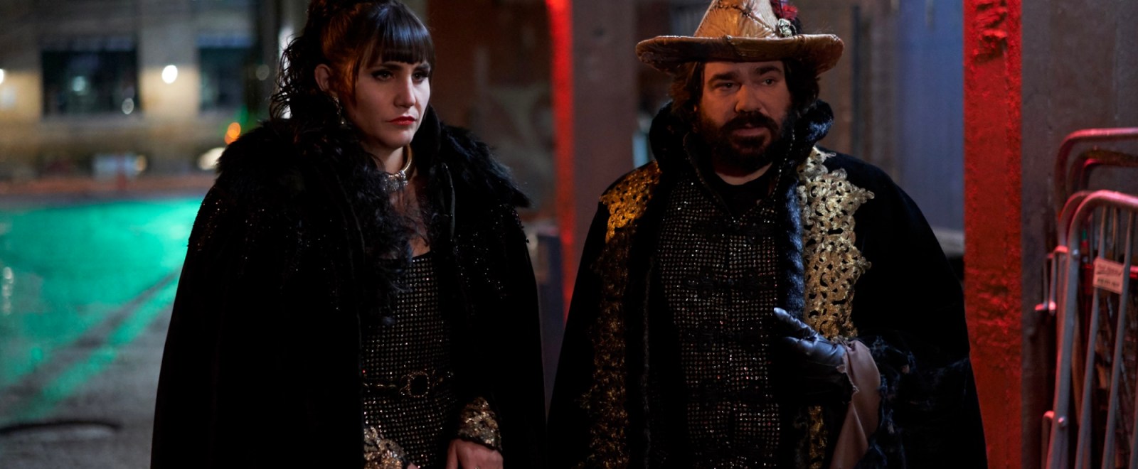 Natasia Demetriou and Matt Berry in What We Do in the Shadows