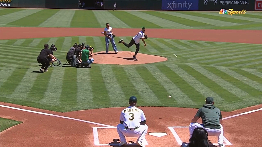 Stephen Curry Throws Wild First Pitch at Oakland A's Game with Ayesha