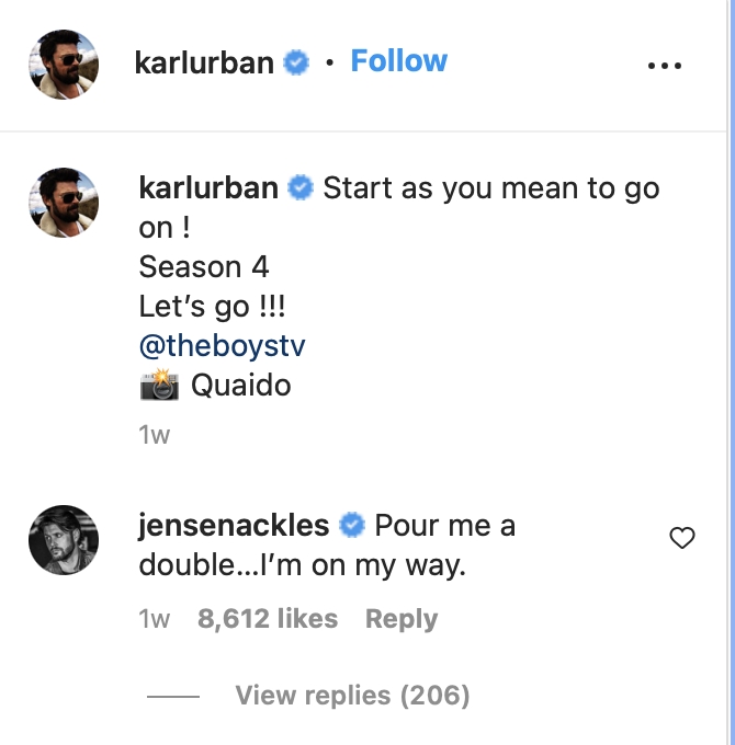 Jensen Ackles instagram comment