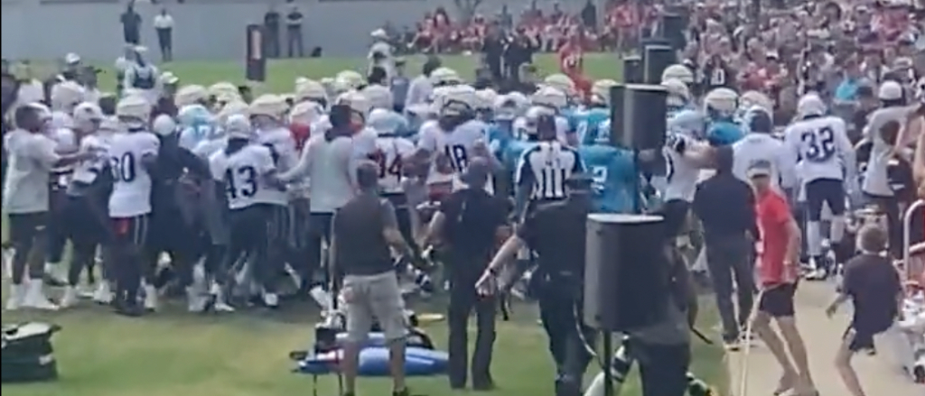 new england patriots carolina panthers practice fight