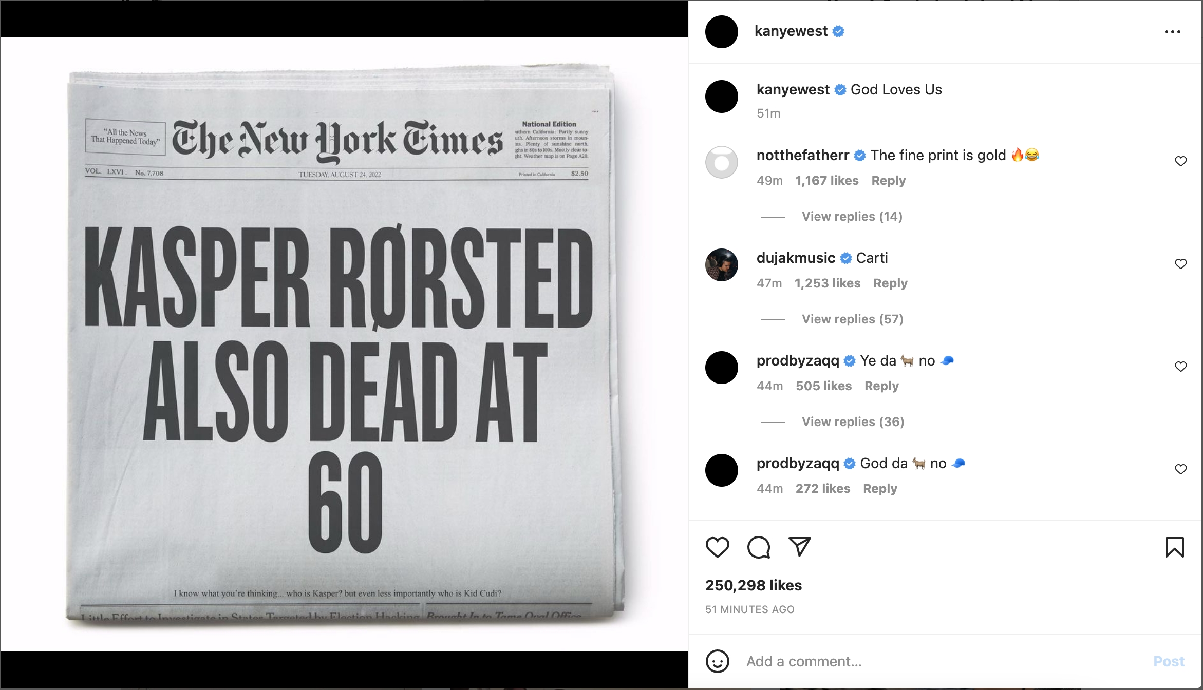 Kanye West Trolls Kid Cudi Again With Kasper Rørsted Diss