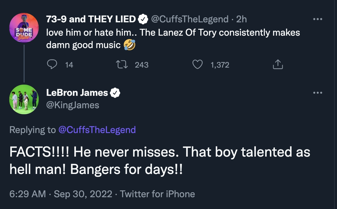 lebron james tory lanez tweet