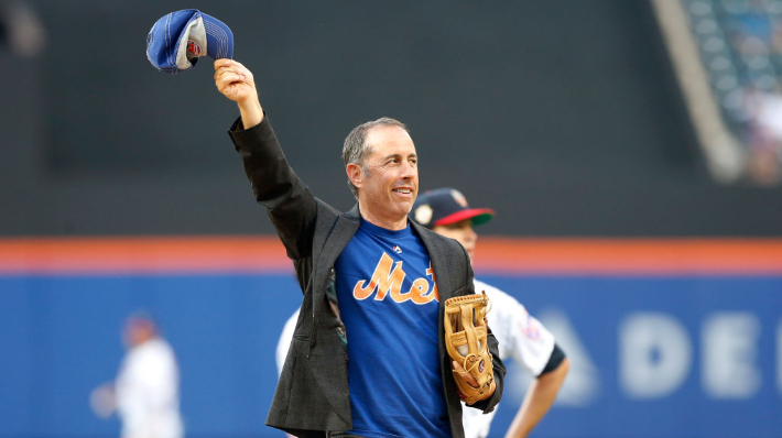 Jerry Seinfeld throws out dynamite first pitch for the New York Mets (Video)