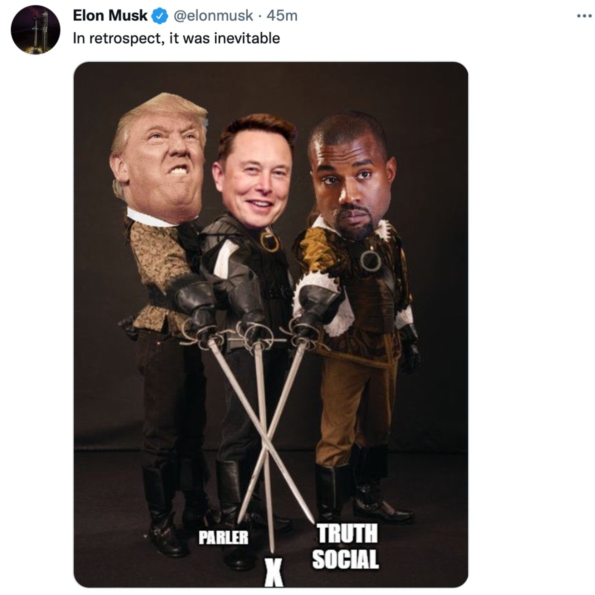 Elon Musk Deletes Three Musketeer Meme With Kanye And Trump