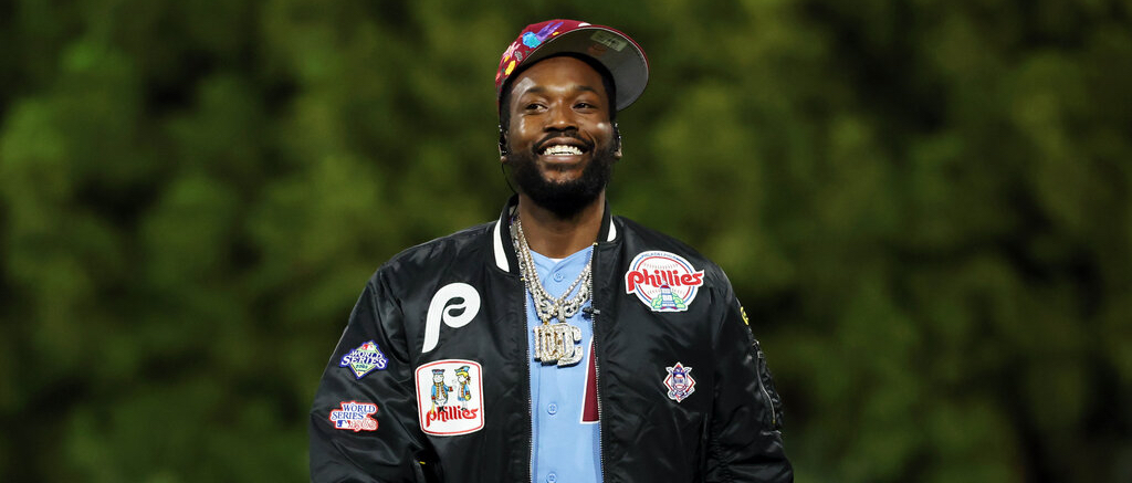 Meek Mill smiles 2022 World Series Game 5