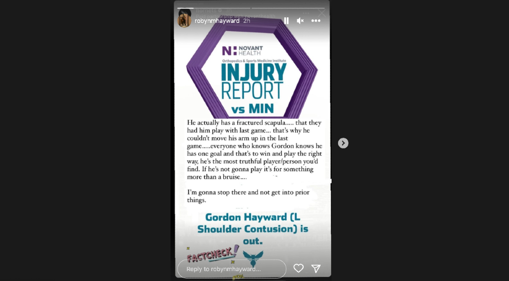 Gordon Hayward's wife blasts Hornets for 'not protecting players