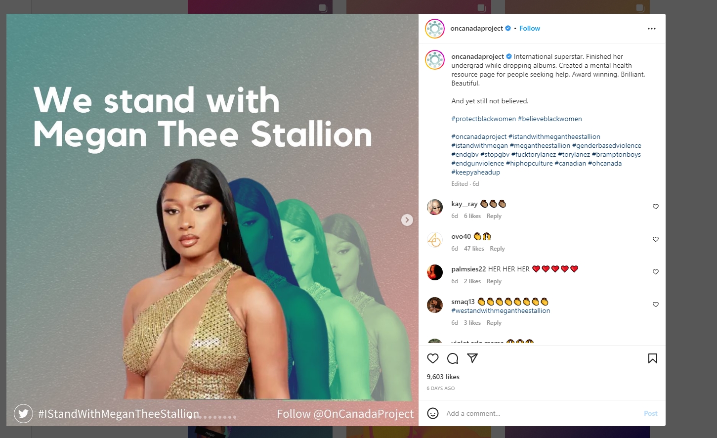 Noah '40' Shebib Supports Megan Thee Stallion Instagram