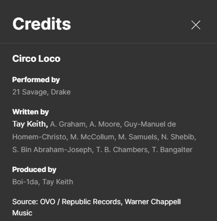 Noah '40' Shebib Writing Credit on Circo Loco