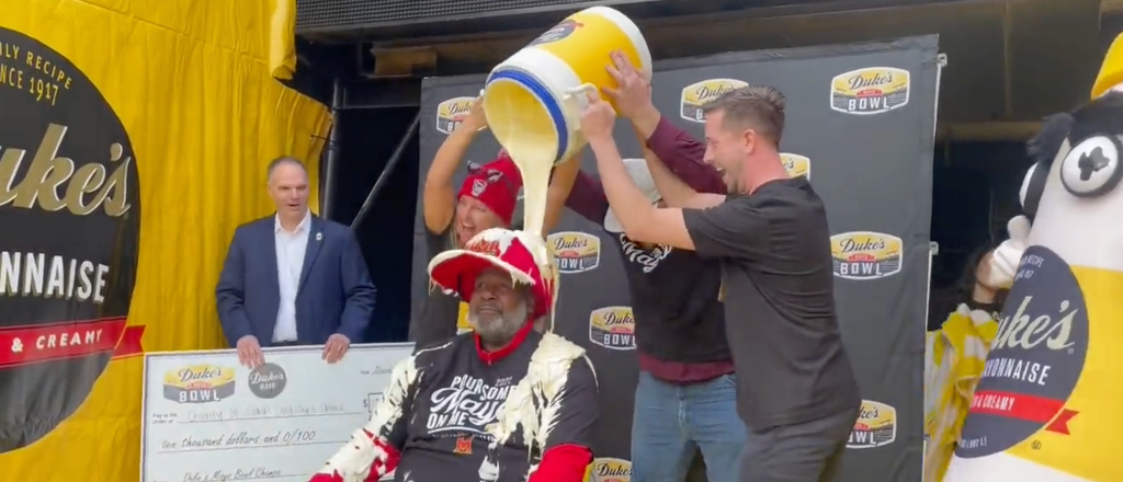 Mike Locksley Wore A Huge Hat As He Got Mayo Dumped On Him 