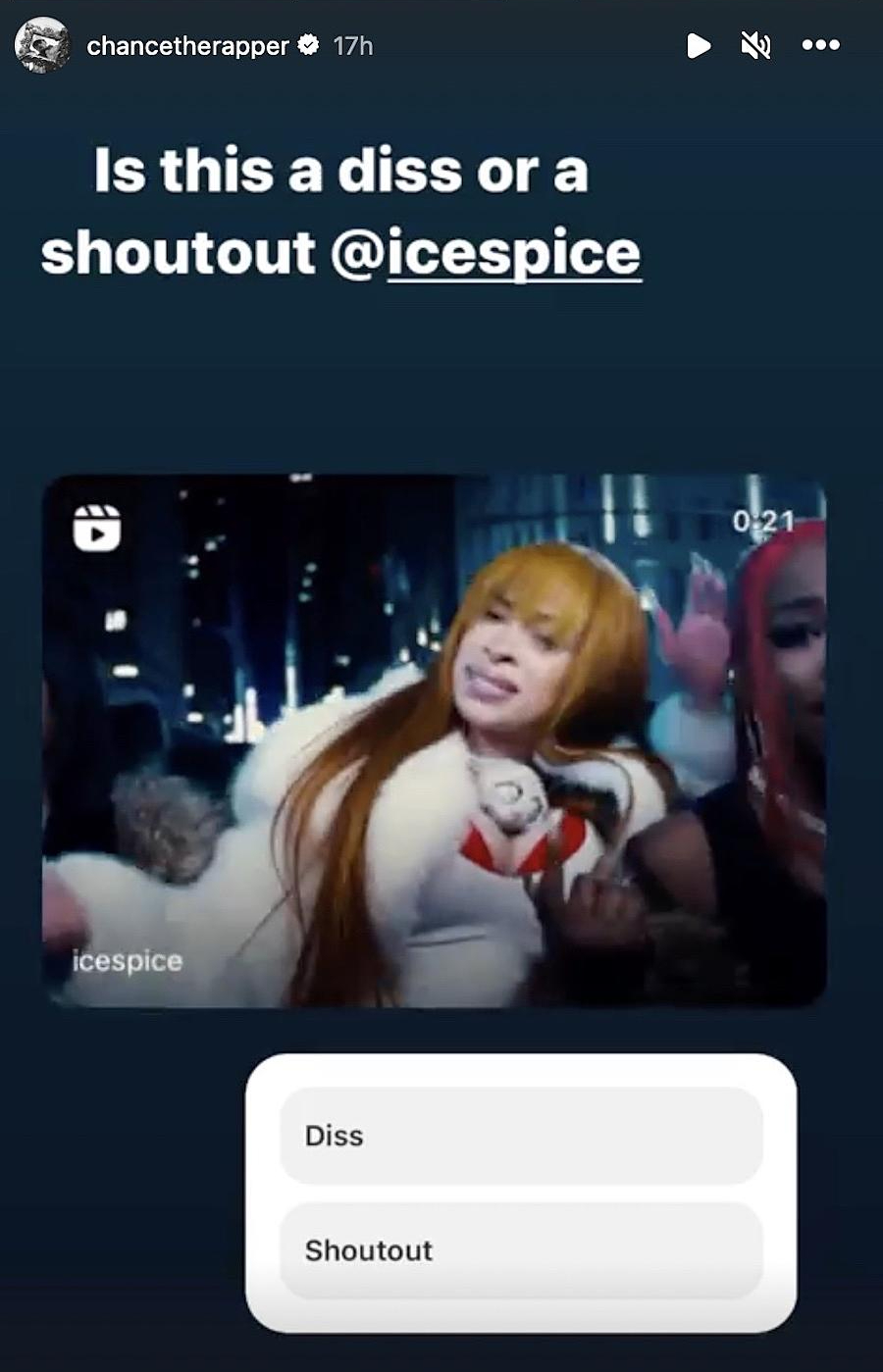 Chance The Rapper Ice Spice Beef Poll Instagram Stories 01292023