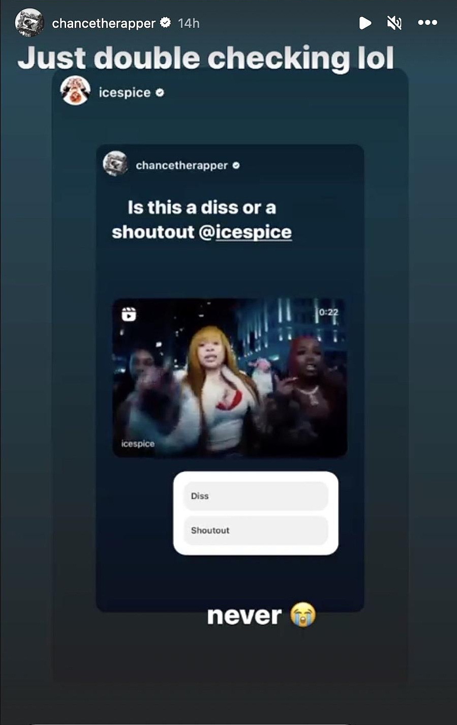 Ice Spice Reponds To Chance The Rapper Beef Poll Instagram Stories 01292023