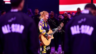 Jewel Stood Out At The NBA All-Star Game For Both Her National Anthem And Her Busy Outfit