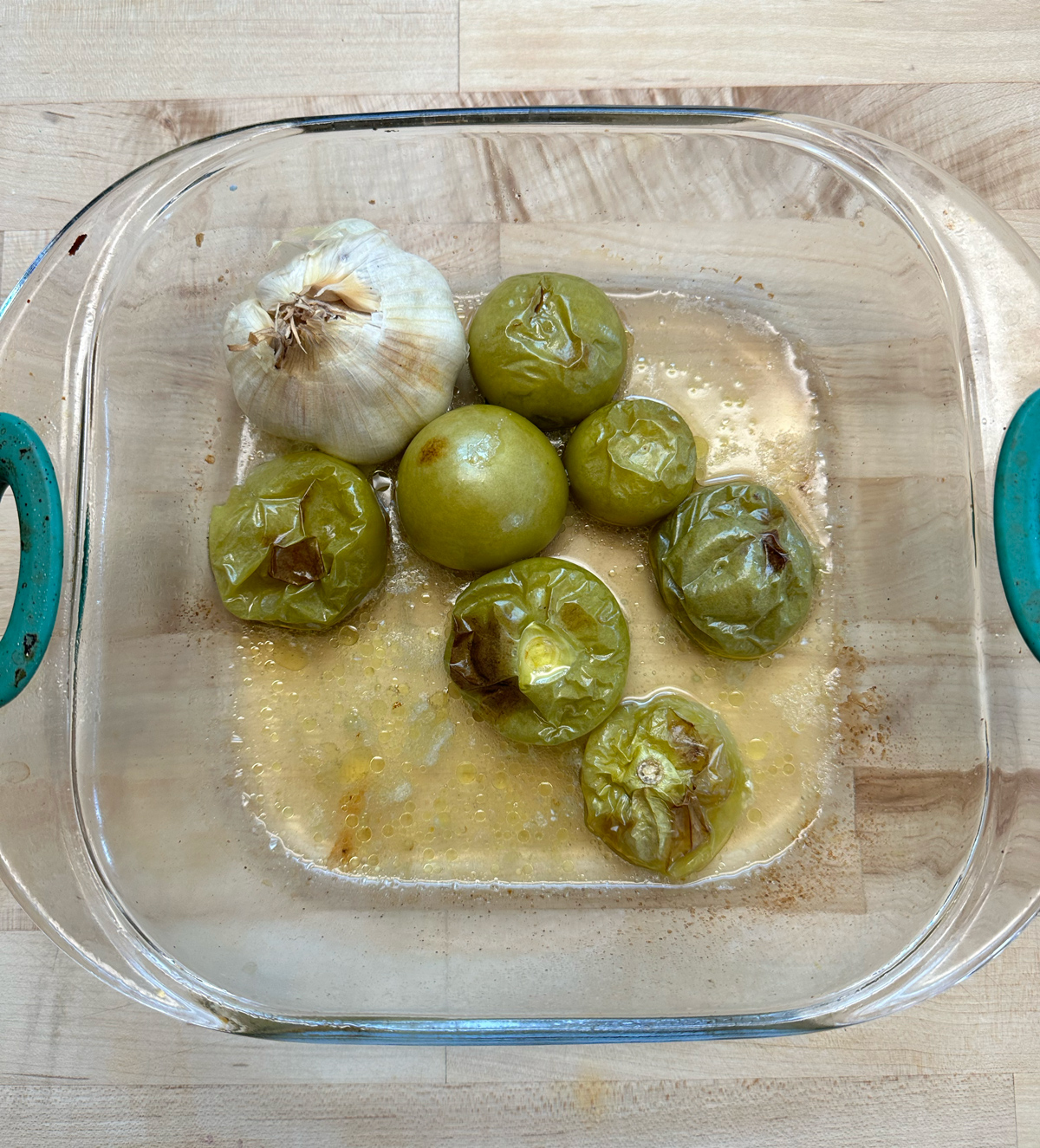 Tomatillos and garlic for chile verde