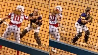 A Softball Player Avoided A Tag At The Plate By Pointing At Nothing And Making The Catcher Look