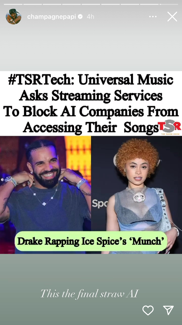 Drake Ice Spice AI Instagram Stories 04132023