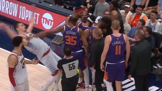 Kevin Durant Shoved Nikola Jokic While Bruce Brown Tried Sneaking Into A Suns Huddle