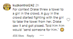 Drake Heated Exchange With Fan Instagram Comment 08122023