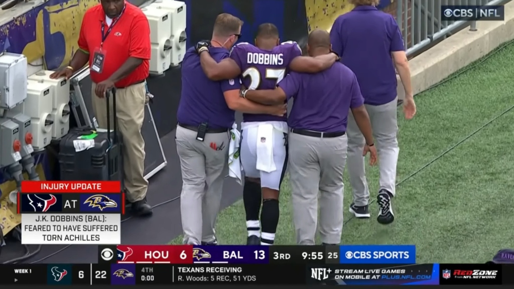 J.K. Dobbins injury update: Ravens RB suffers torn Achilles vs