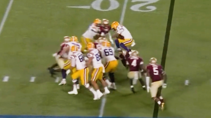 Jayden Daniels Got Speared Trying To Hurdle FSU Defenders