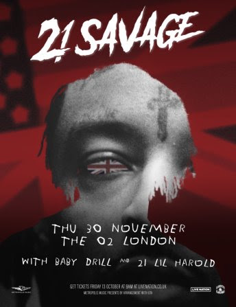 21 Savage London concert poster