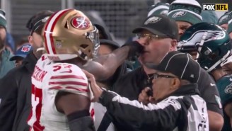 Dre Greenlaw Got Ejected For Booping The Eagles Head Of Security In The Nose