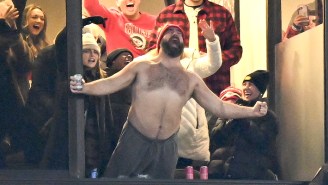 Jason Kelce’s Shirtless Performance During Bills-Chiefs Was Apparently His First Time Meeting Taylor Swift