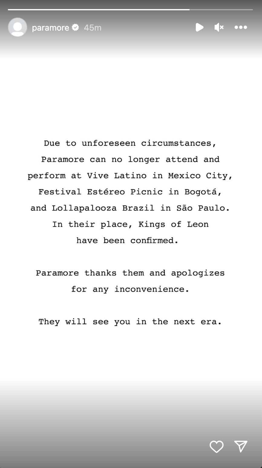 Paramore IG announcement