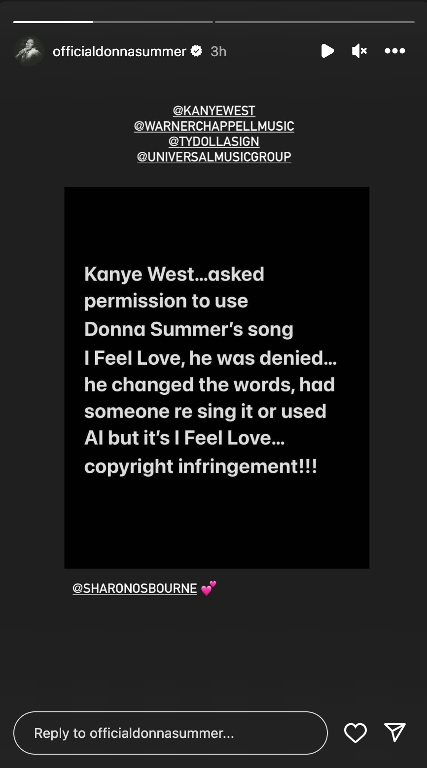 Donna Summer Kanye West Instagram Story 02102024