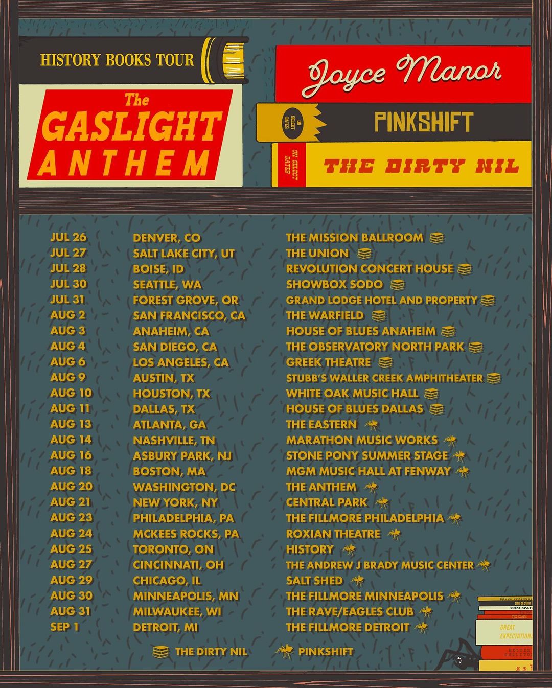 The Gaslight Anthem History Books Tour poster summer 2024