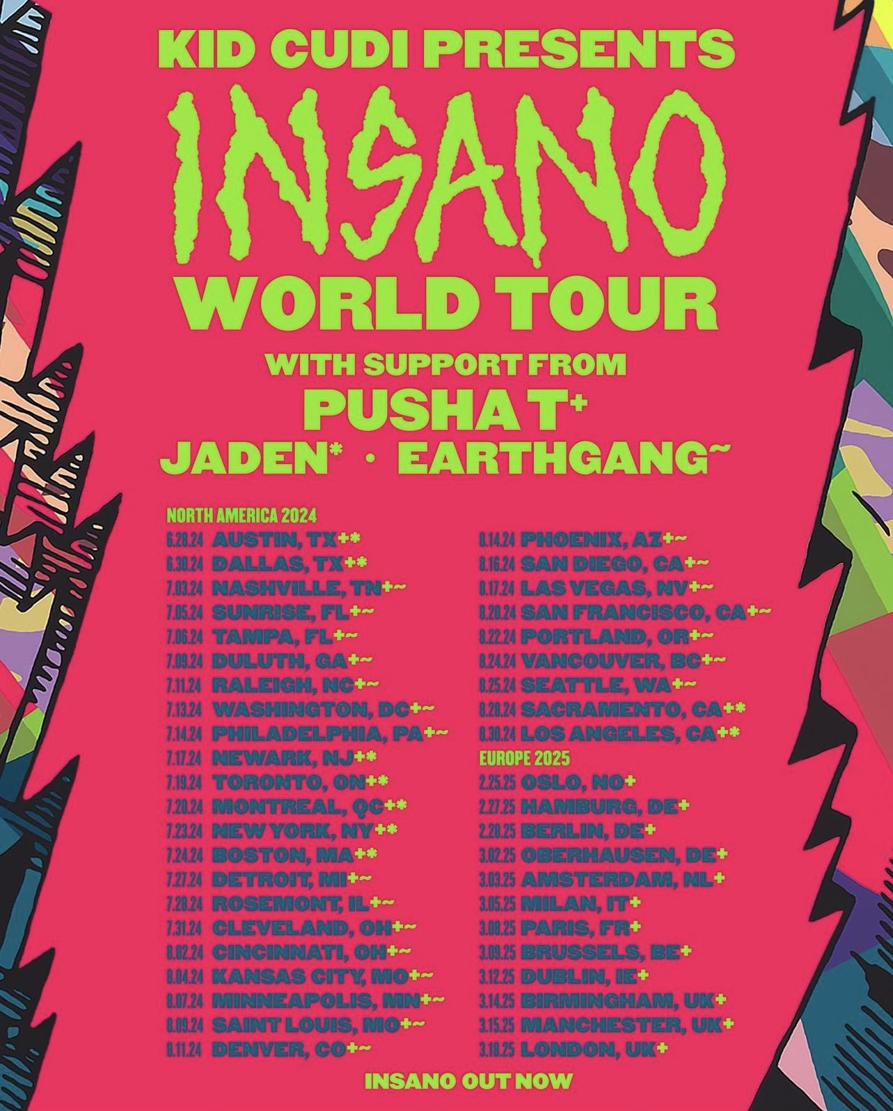 kid cudi insano world tour flyer