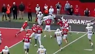 A Valpo Player Went Over And Through Four Players To Score A Touchdown