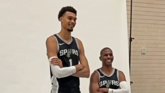 Victor Wembanyama Towers Over Chris Paul In Their Spurs Media Day Photoshoot