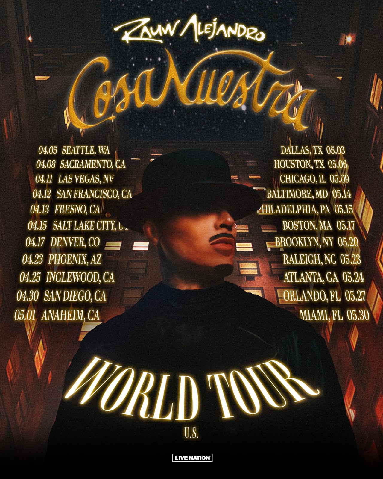 Rauw alejandro 205 tour dates cosa nuestra world tour 