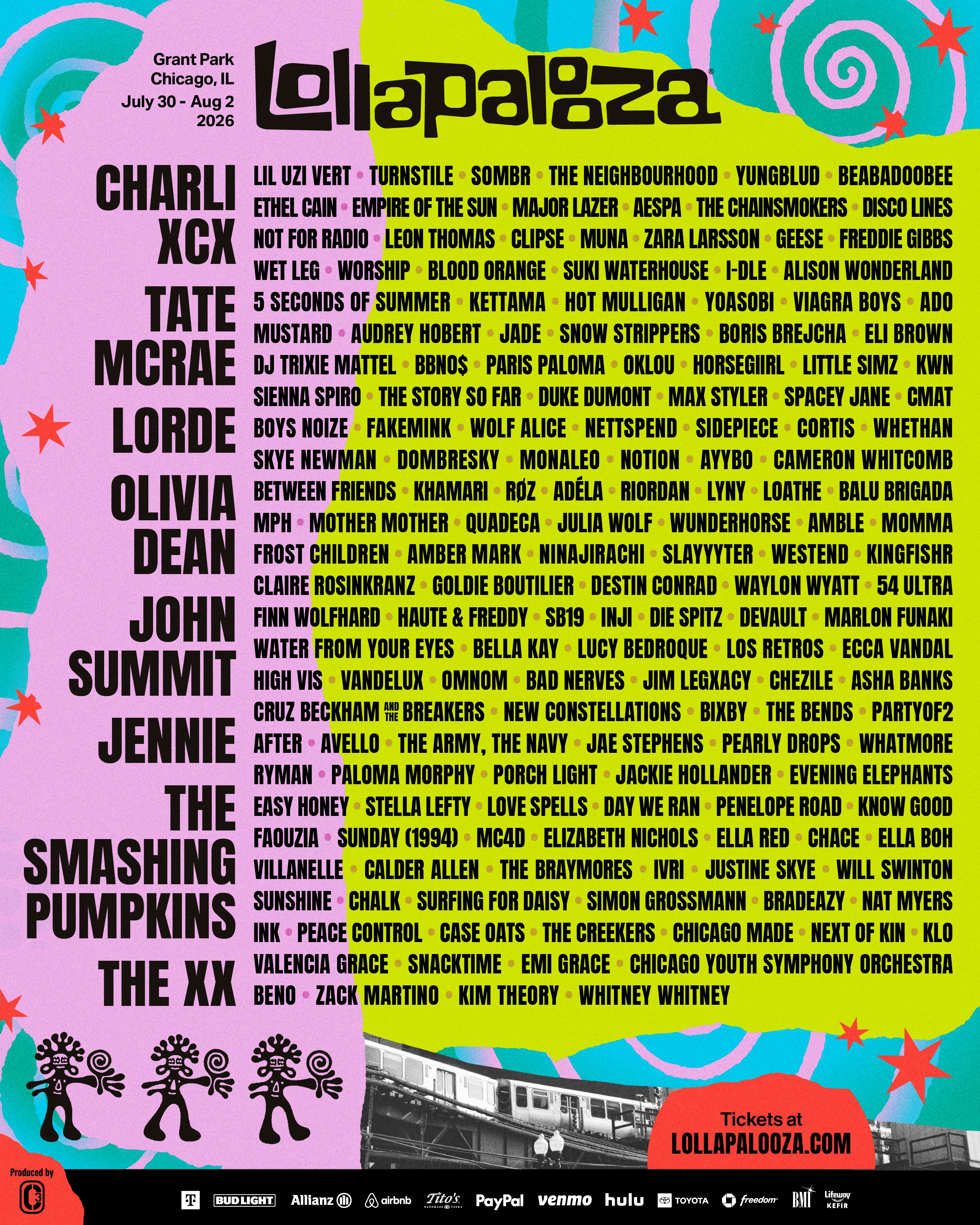 Lollapalooza 2026 Lineup: Charli XCX, Lorde